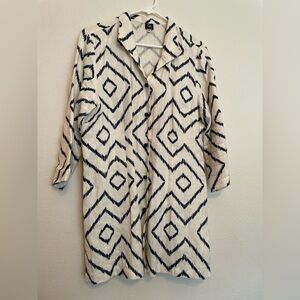 Connie Roberson Navy And White Linen Jacket/Top With French Knot Closure Size XL